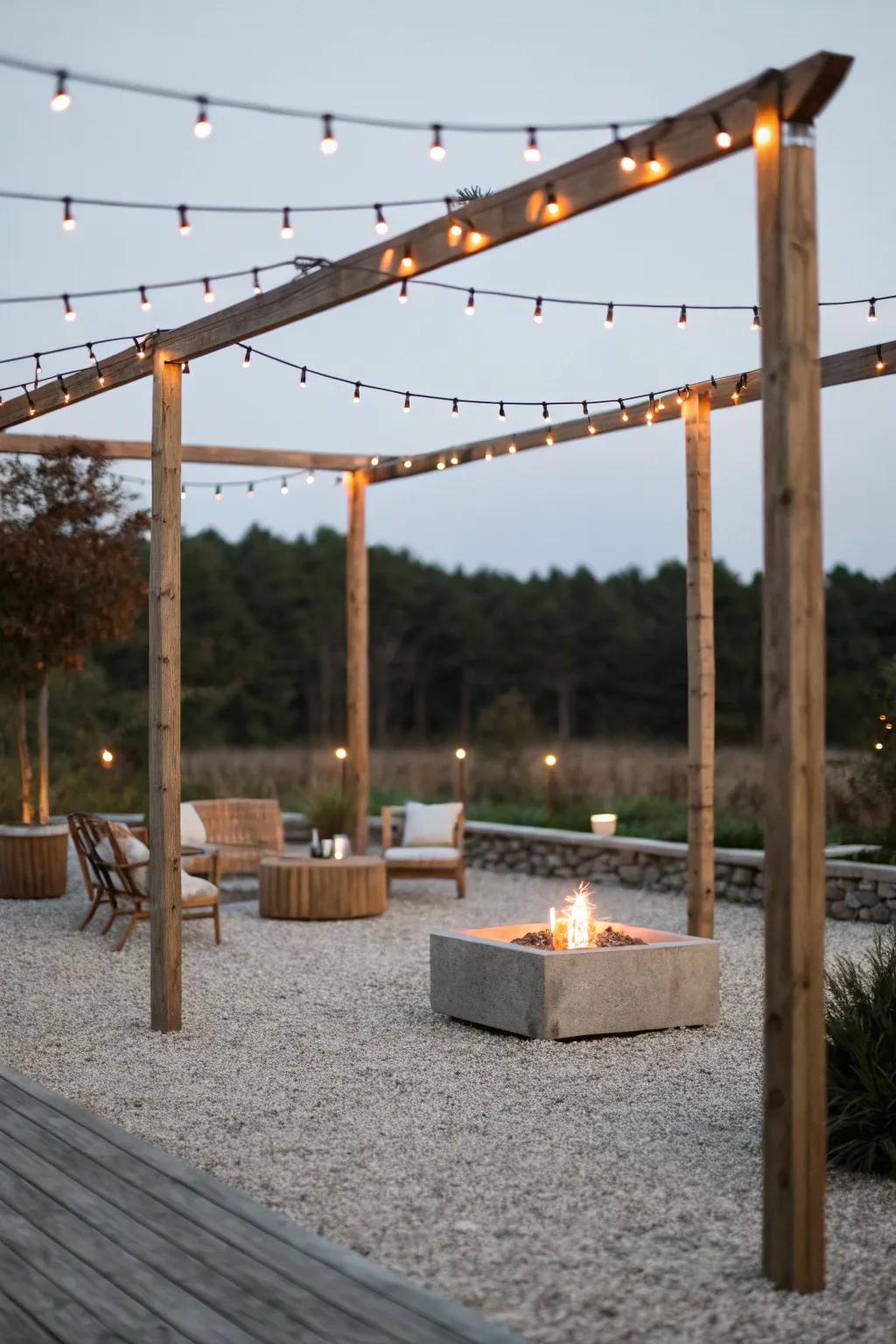 Tall columns deliver an understated structure for twinkle garlands.