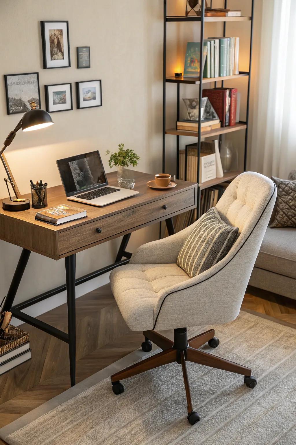 Comfortable seating is crucial for an effective study area.
