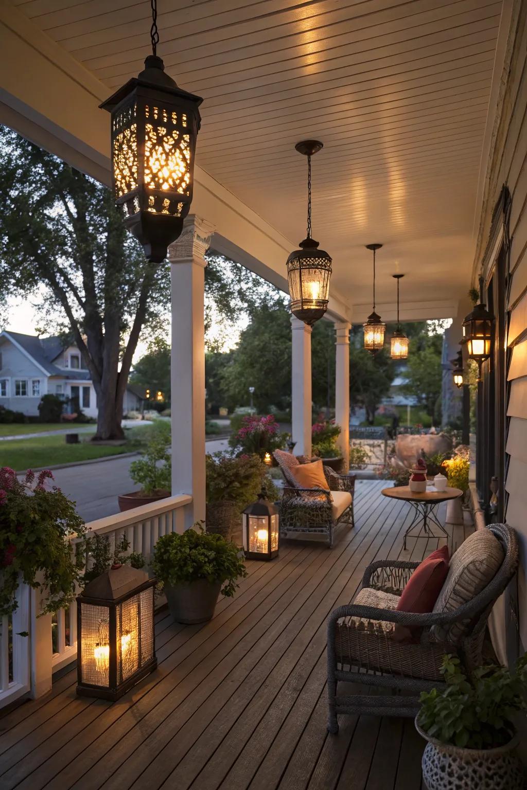 Lanterns create an inviting and magical atmosphere.