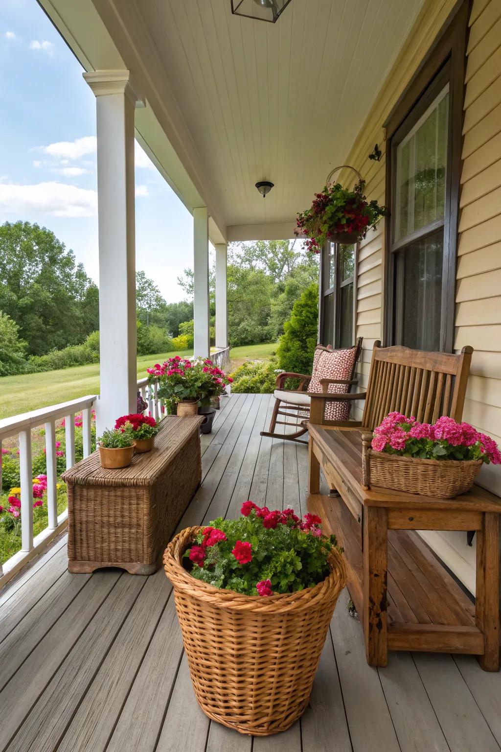 Natural textures add rustic charm to your porch.