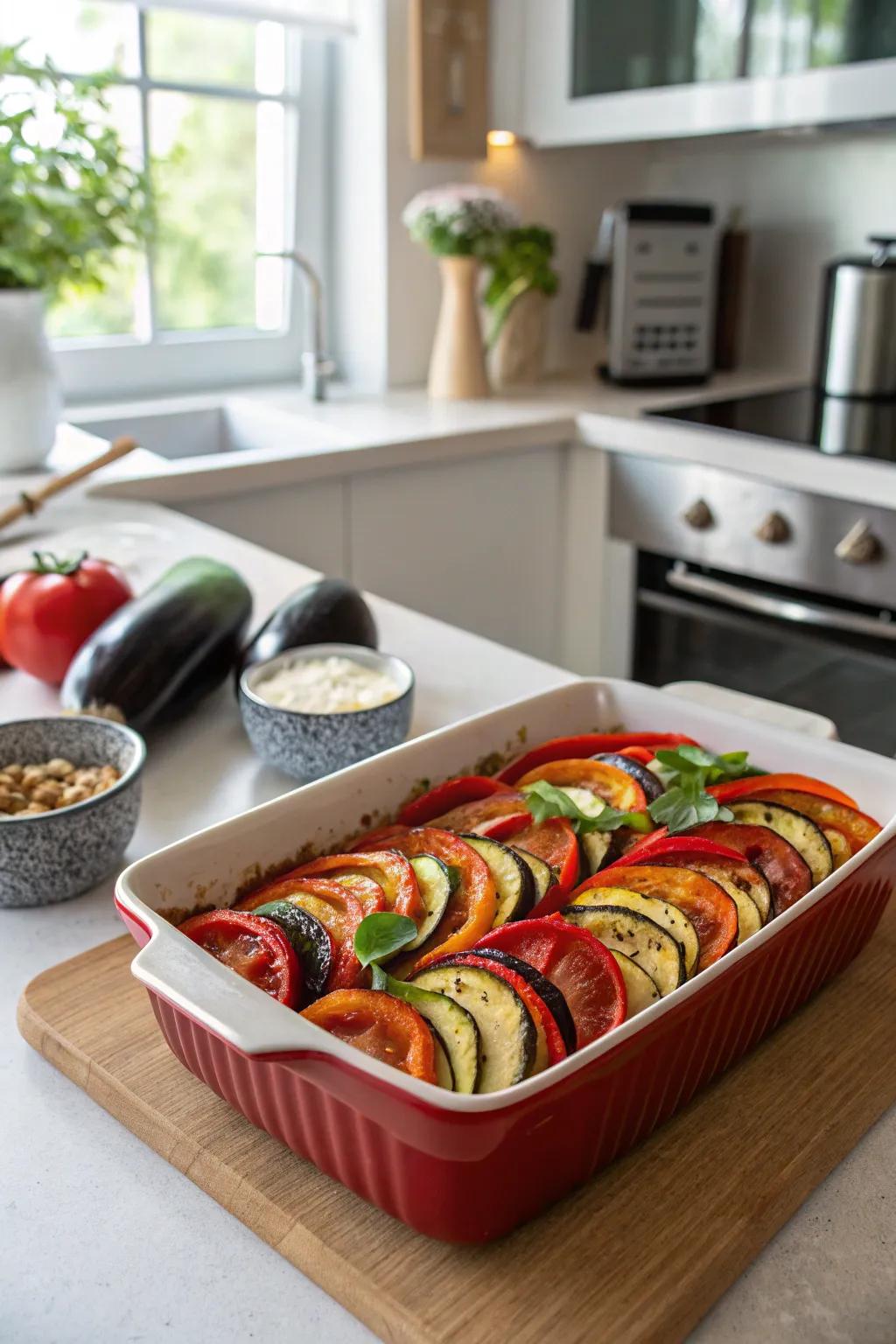 Herb garden bake, a colorful celebration of fresh produce.
