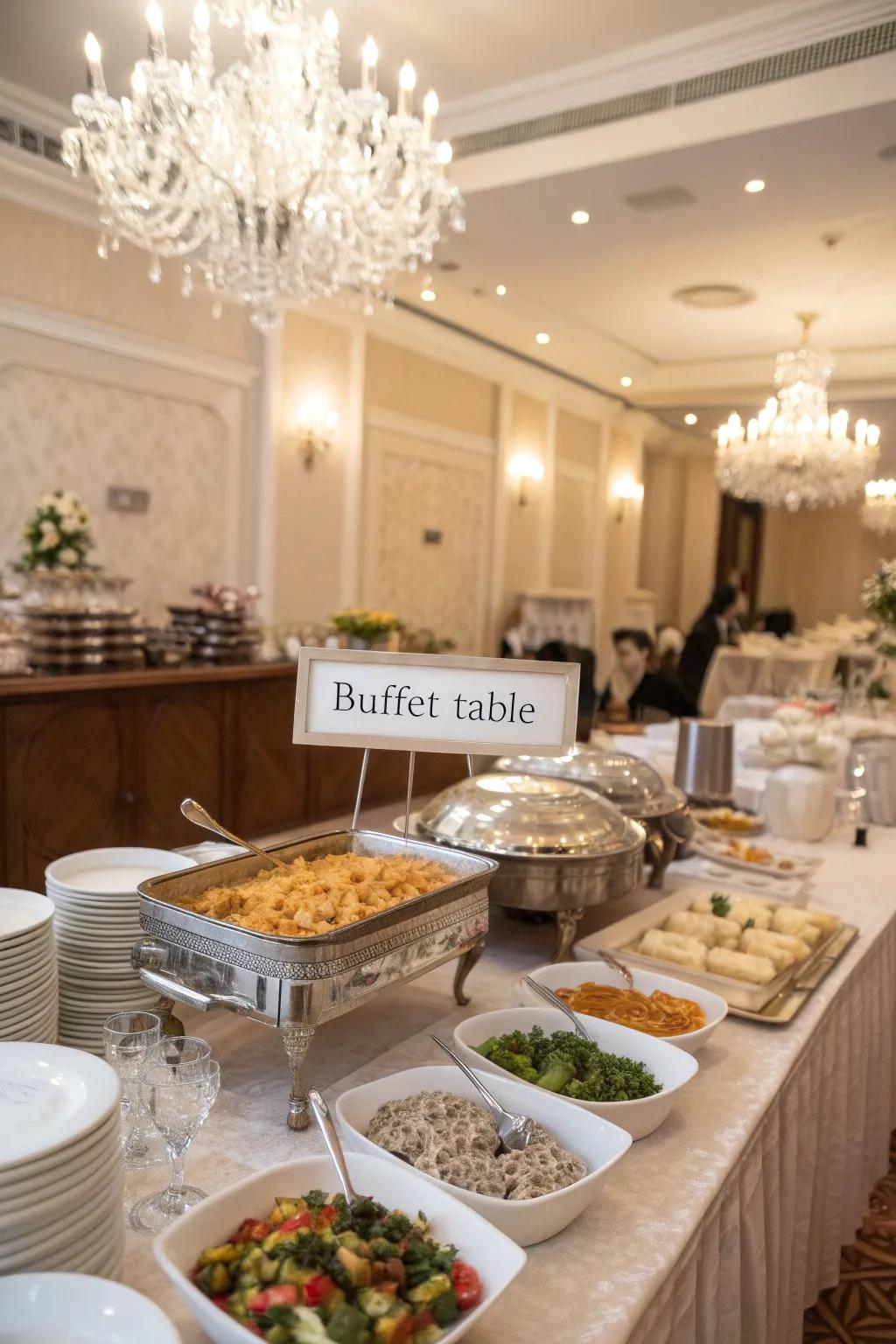 Stylish labeling elevates the buffet experience.