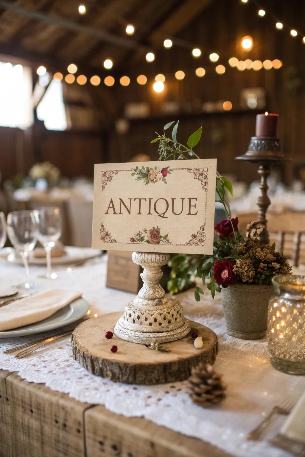 Vintage-inspired table monikers convey an ageless elegance to your occasion.