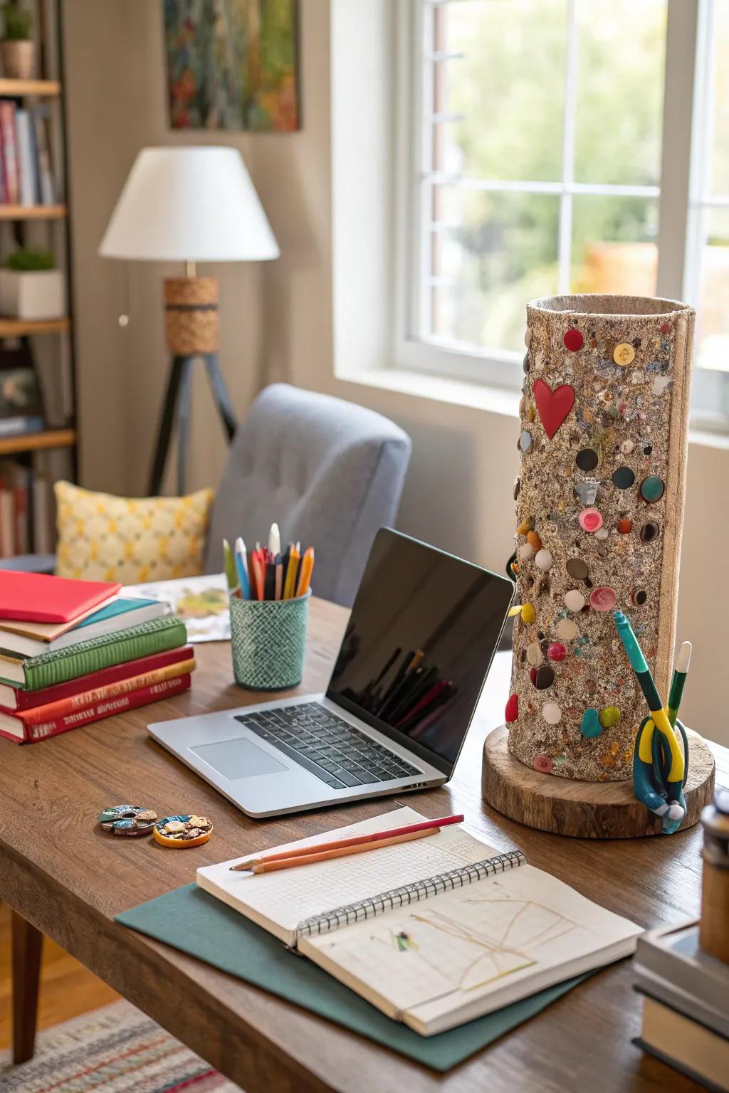 An art piece with innovative textures that shows off the creative use of home items one can find every day.