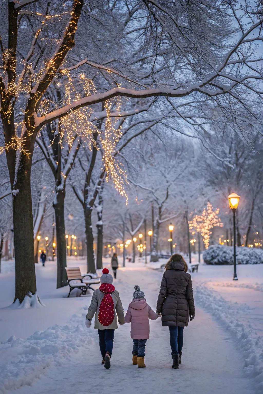 A peaceful walk through a pristine winter wonderland.