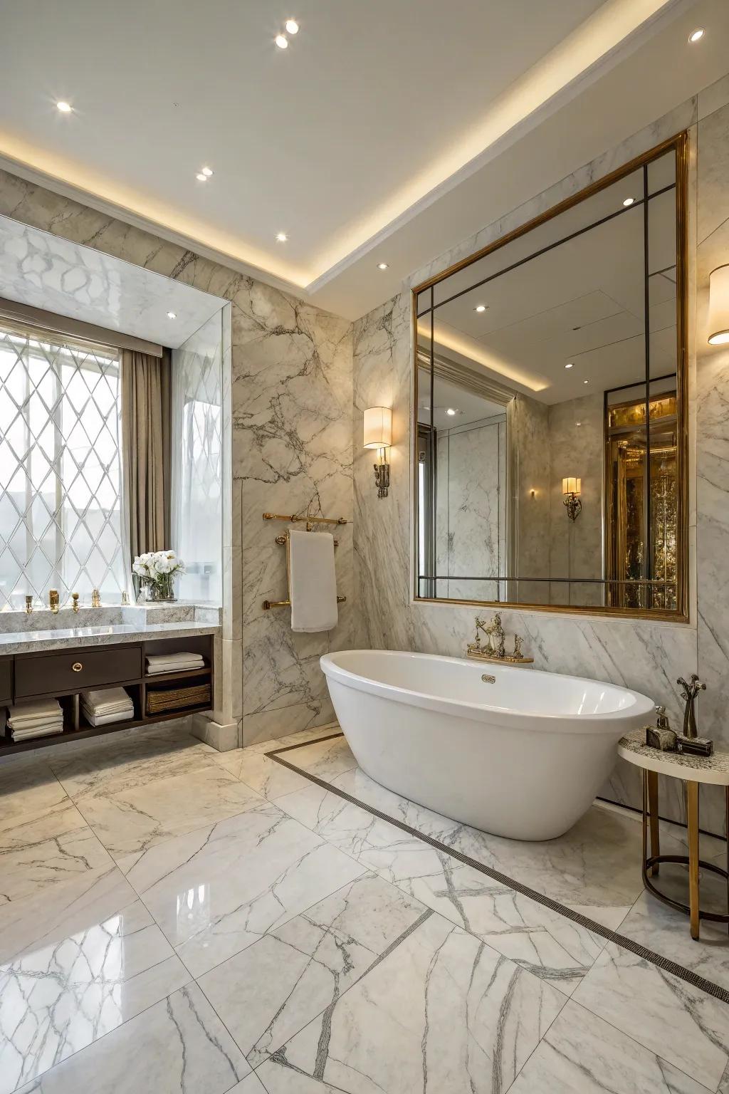 Marble tiles infuse sophistication and elegance into your bathtub area.