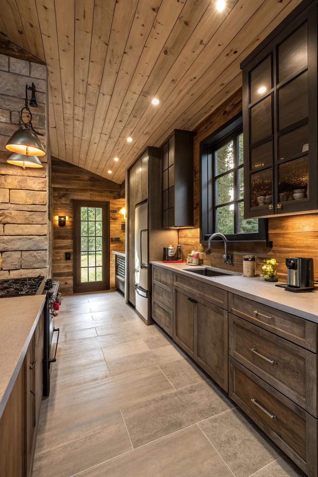 A kitchen that perfectly blends rustic shiplap with a modern design sensibility.