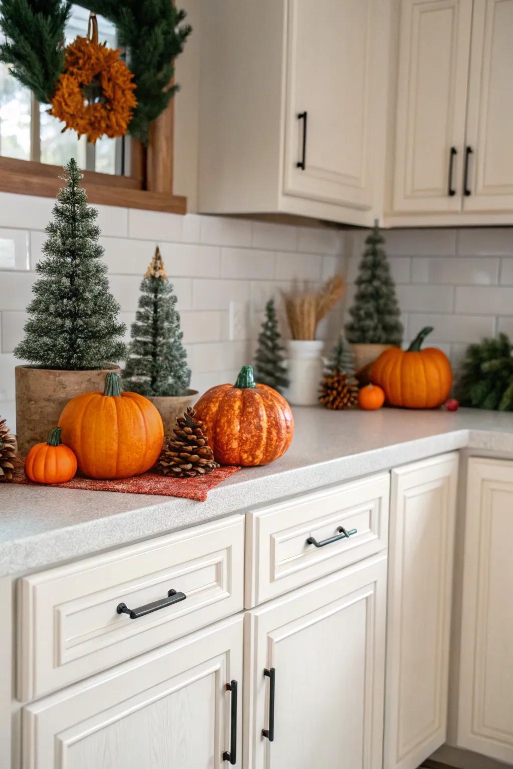 Honor the seasons with corresponding themed decorations positioned above your cabinets.