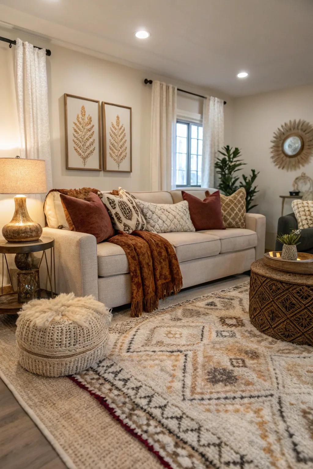 Textured accents add depth and warmth to a living space.
