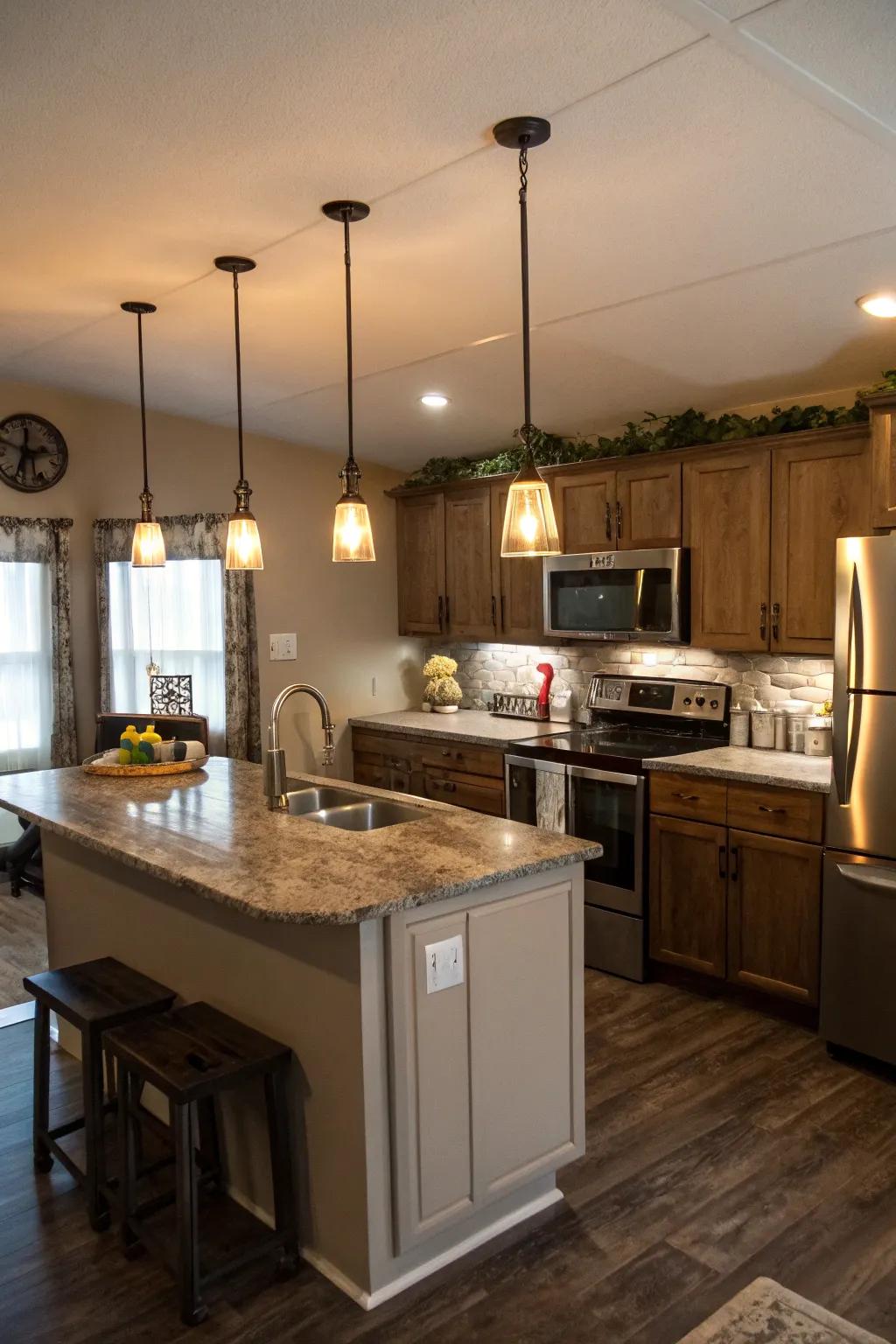 Good lighting brightens your kitchen and adds style.