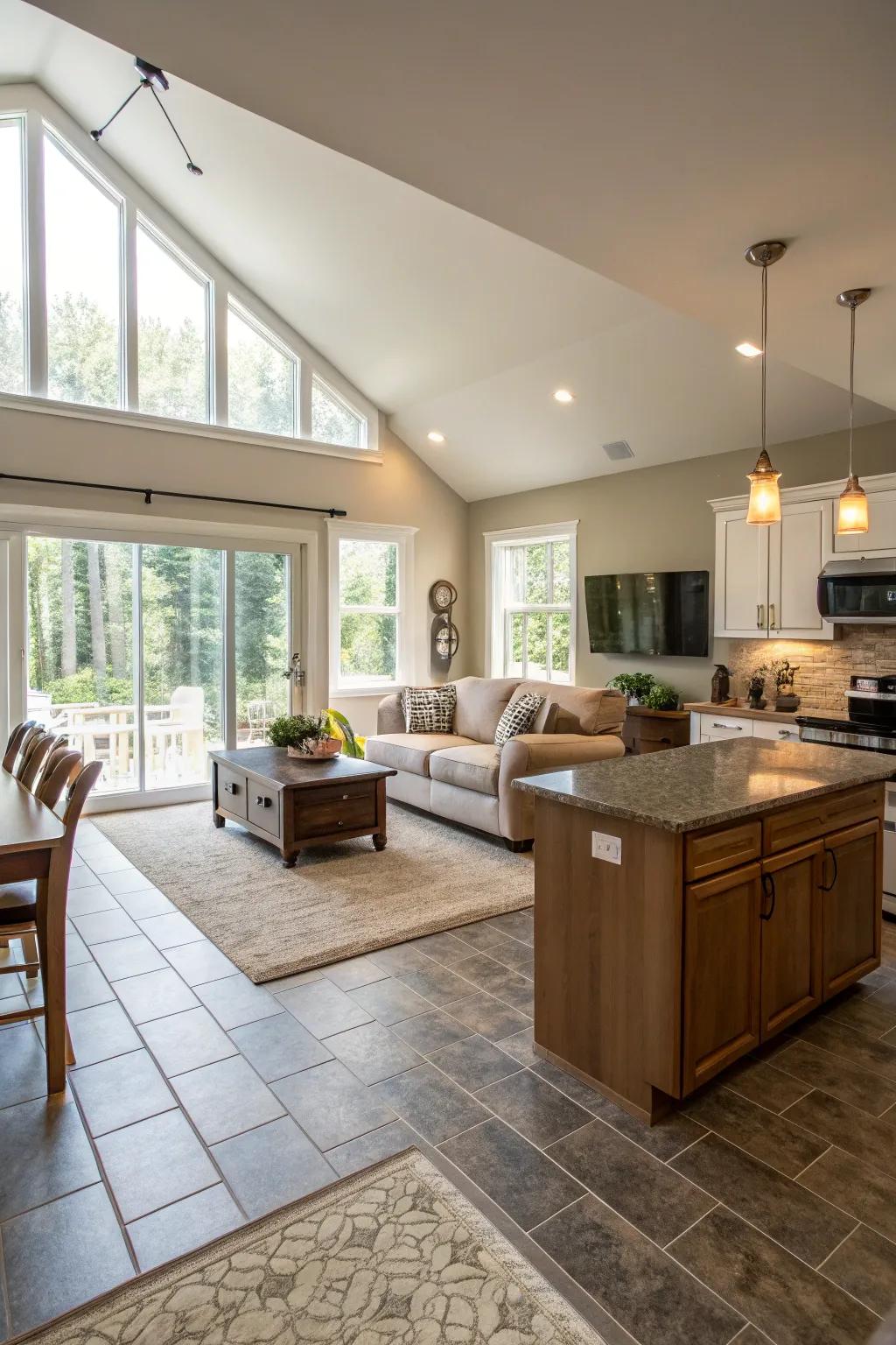 Direct the flow with relaxation space tile transitions.