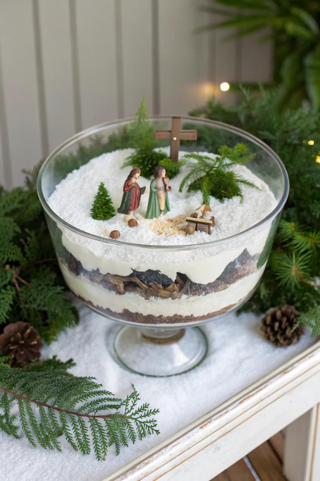 A presentation bowl changed into a festive holiday scene.