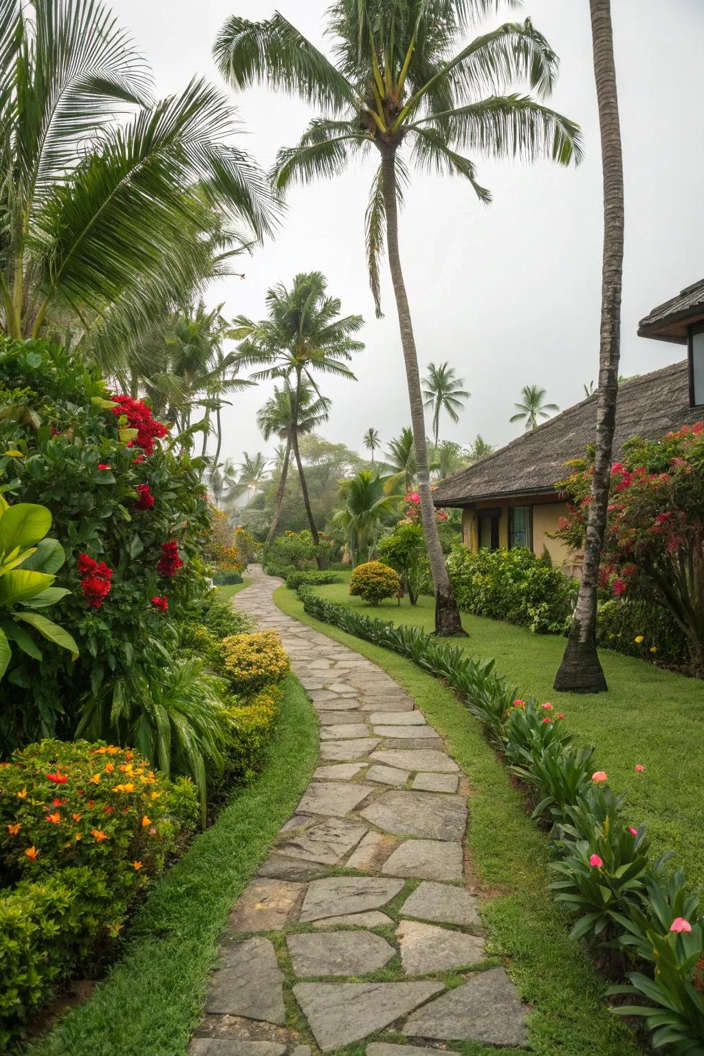 Stone walkways lead you on a venture through dense greenery.