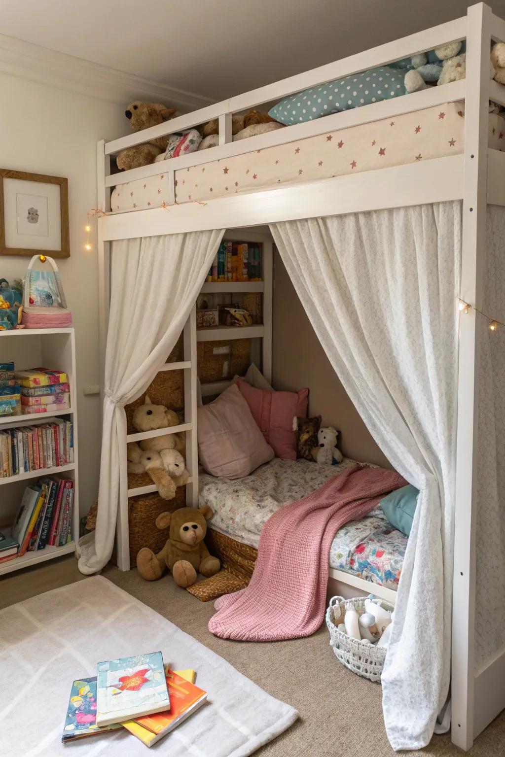 A secret private getaway beneath the bunk bed.