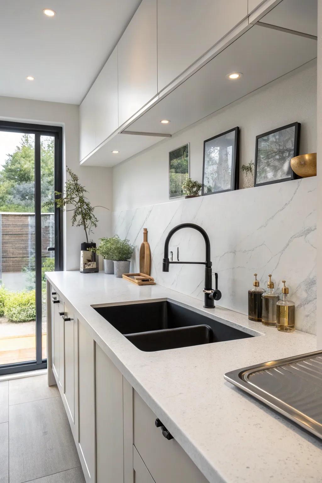 A single basin undermount sink delivering simplicity within a minimalistic kitchen.