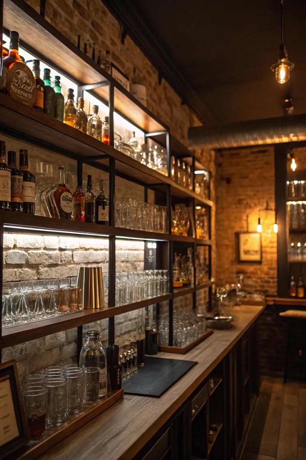 Open shelving offers practicality alongside aesthetic.