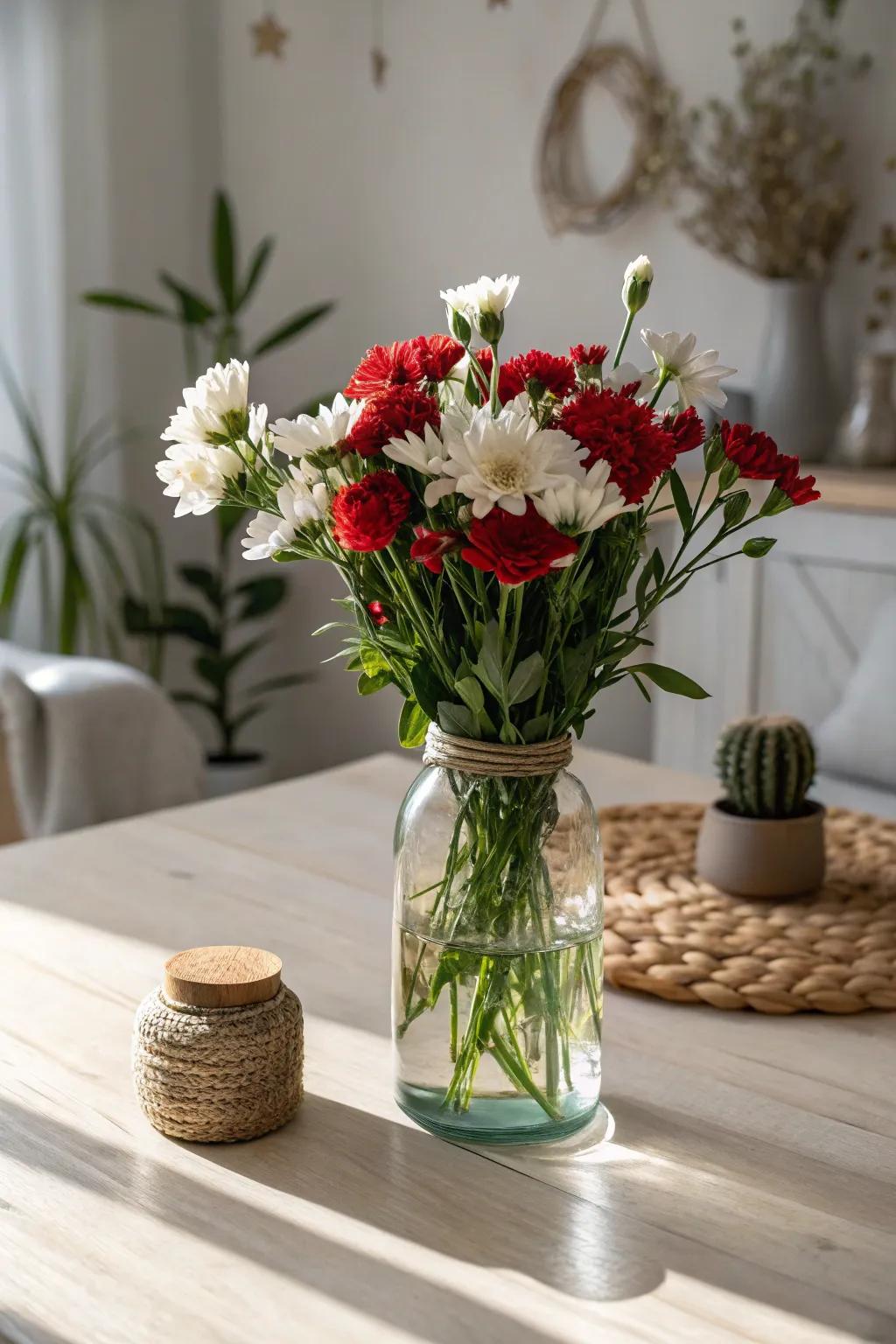 Uplift your Valentine's Day through an unpretentious yet captivating floral jar centerpiece.