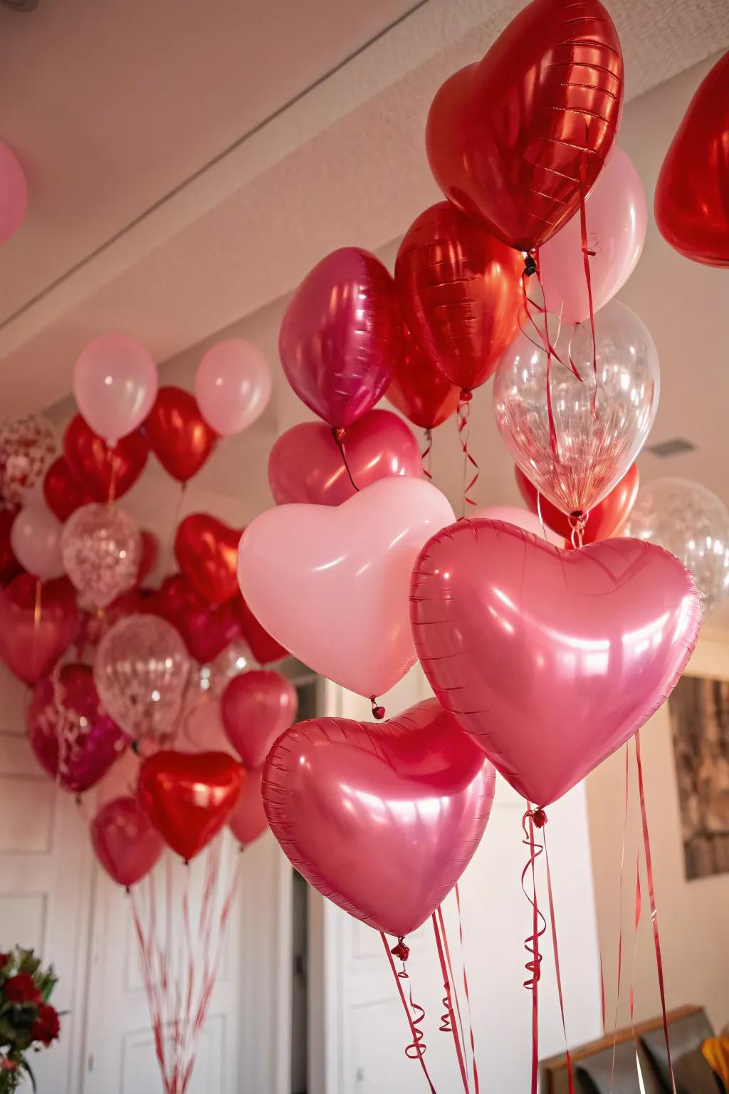Establish a jubilant atmosphere with heart-filled orbs.