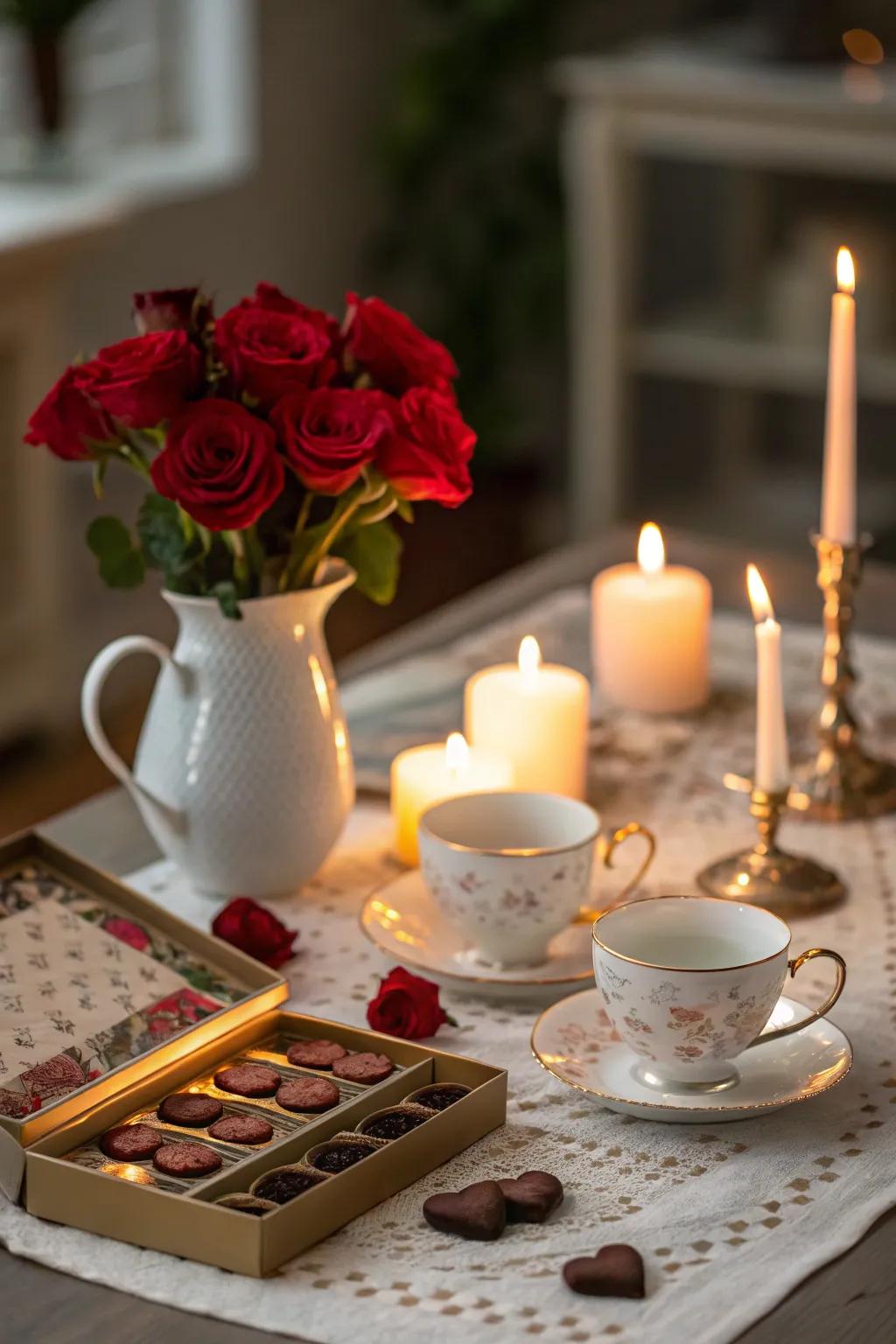 Luminescence devices introducing a comfortable and intimate atmosphere to the Valentine's Day tea celebration.