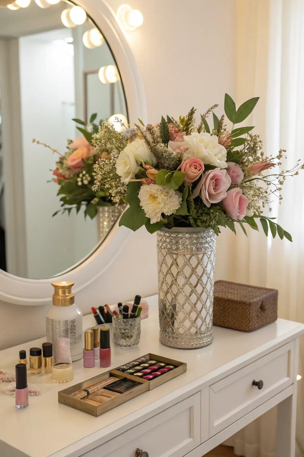 Floral arrangements contribute a natural element.