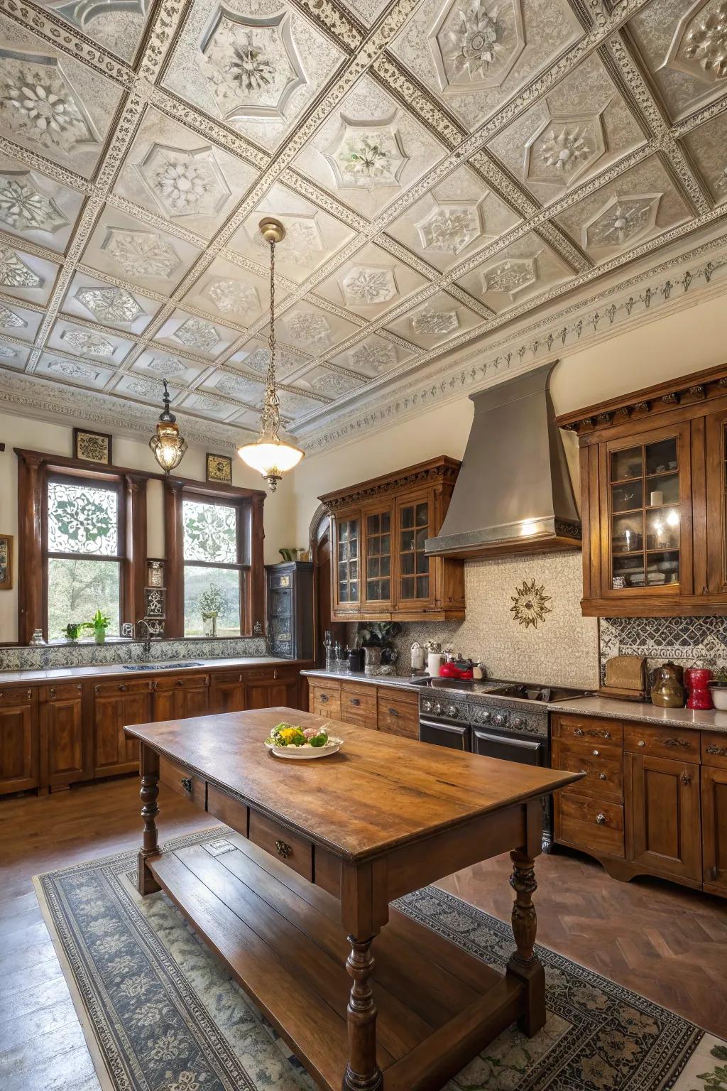 Intricate topside features raise the Victorian kitchen ambiance.
