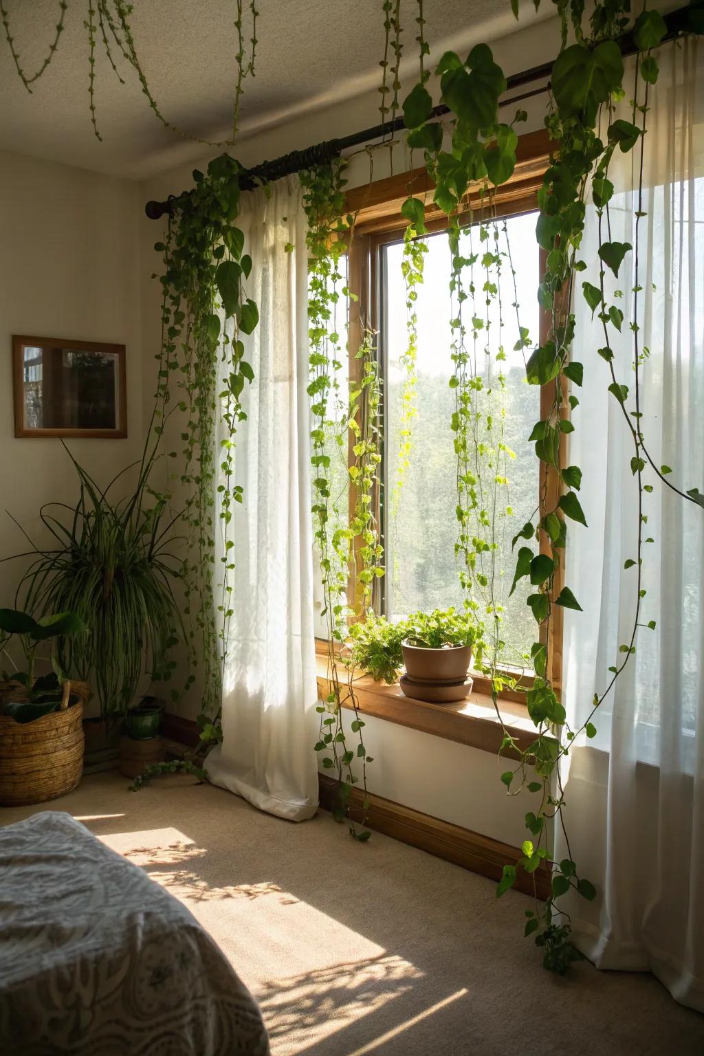 Frame your windows with a curtain of vines for a refreshing look.