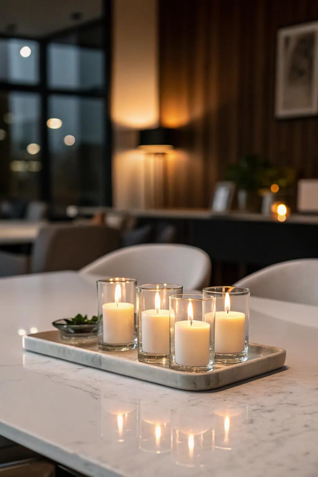 Embrace simplicity through modest yet impressive candle arrangements.
