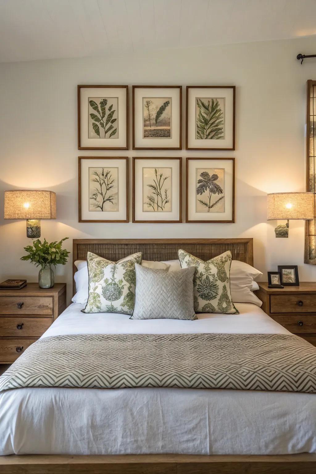 Balanced art layouts bring harmony to your bedroom.