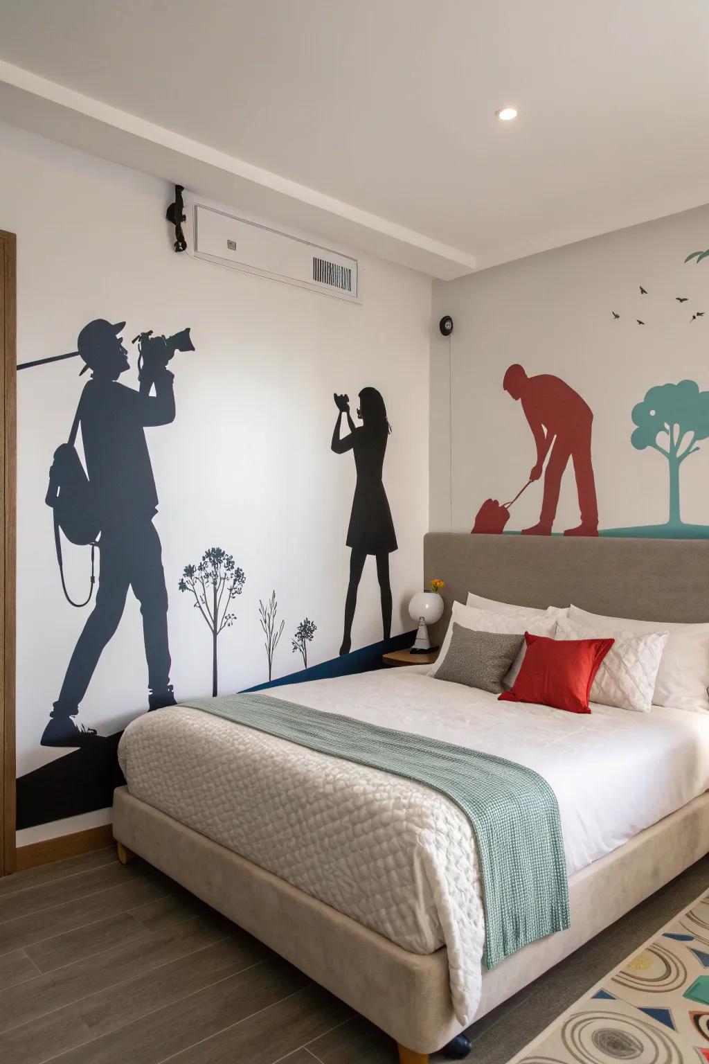 Artistic shapes give this bedroom the feel of an art exhibit.