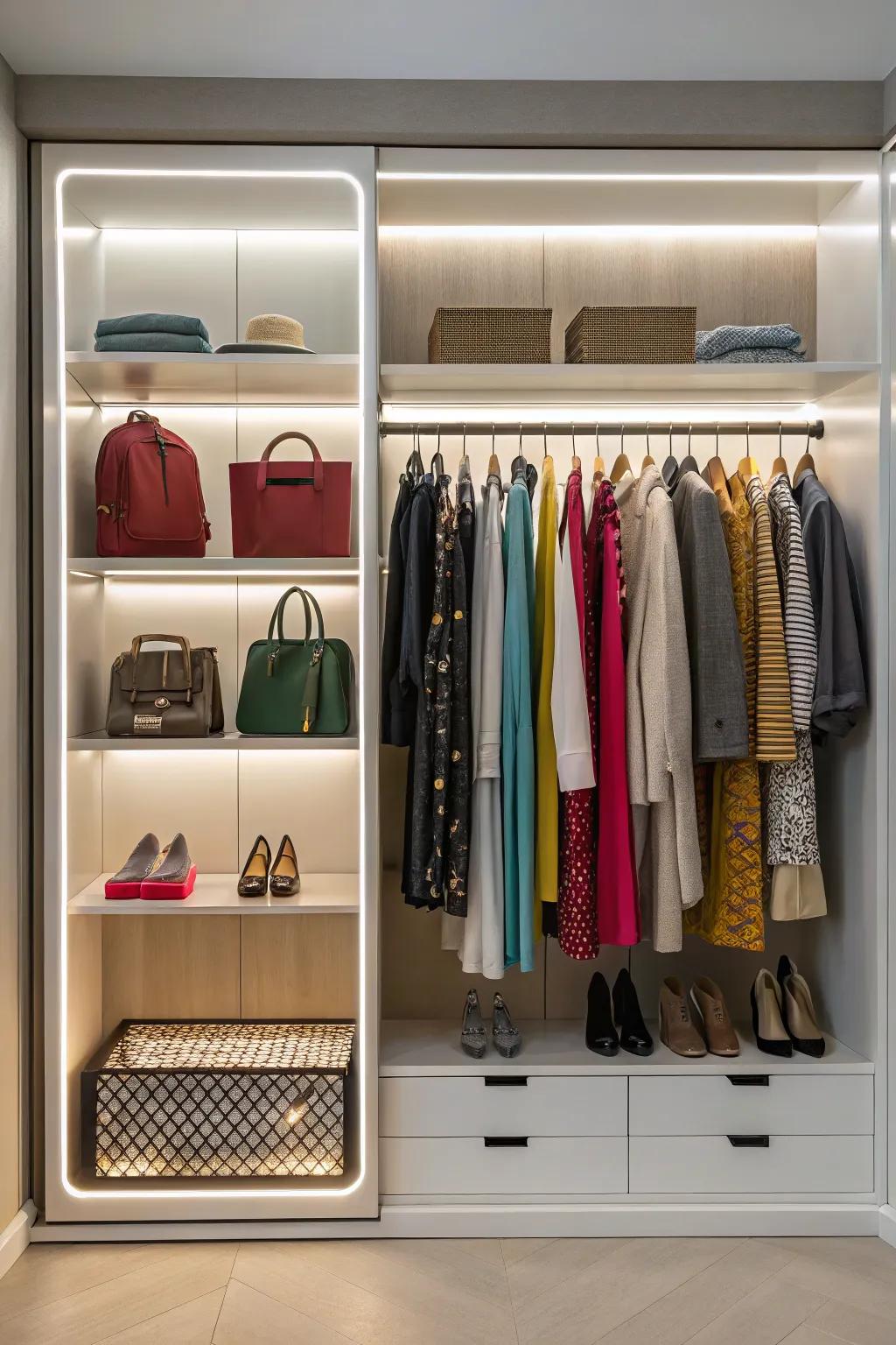 LED lighting introduces both function and flair into your closet.