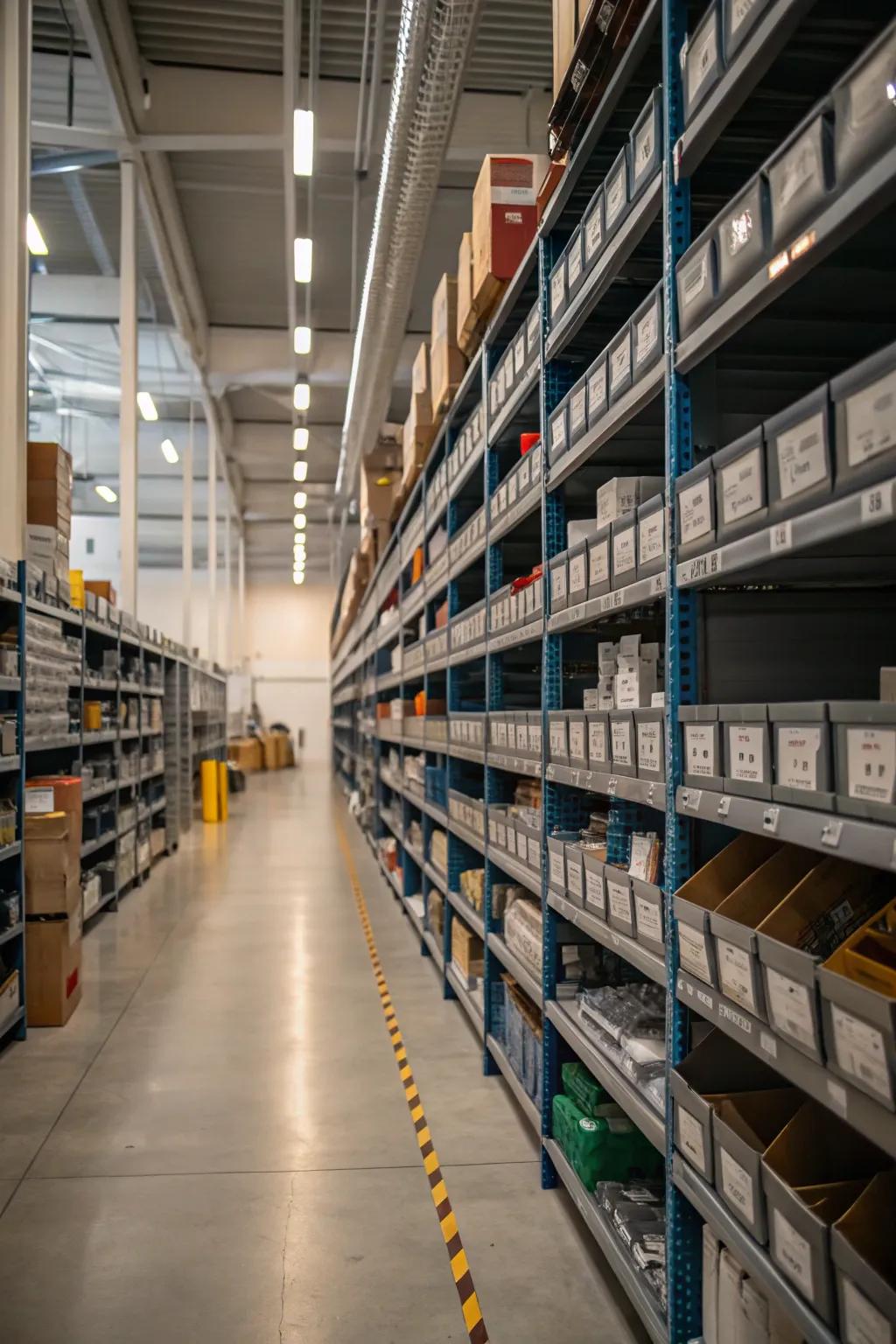 Well-organized racking systems streamline inventory management.