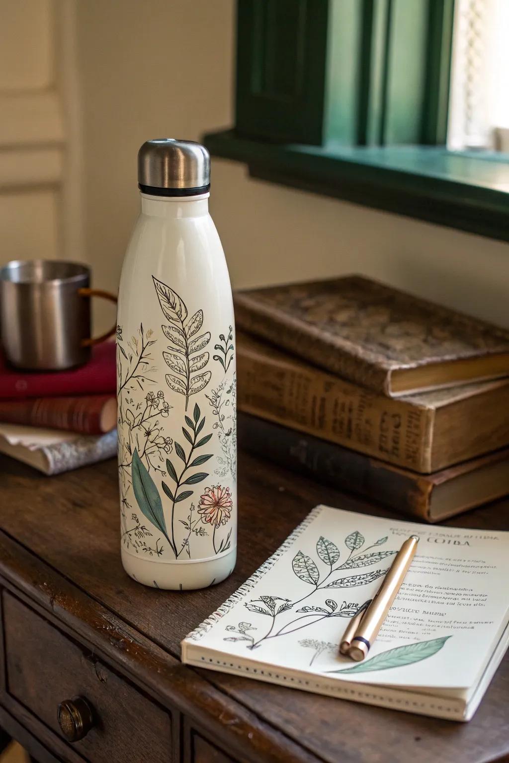 Hydration containers showcasing artistic depictions for an innovative flair.