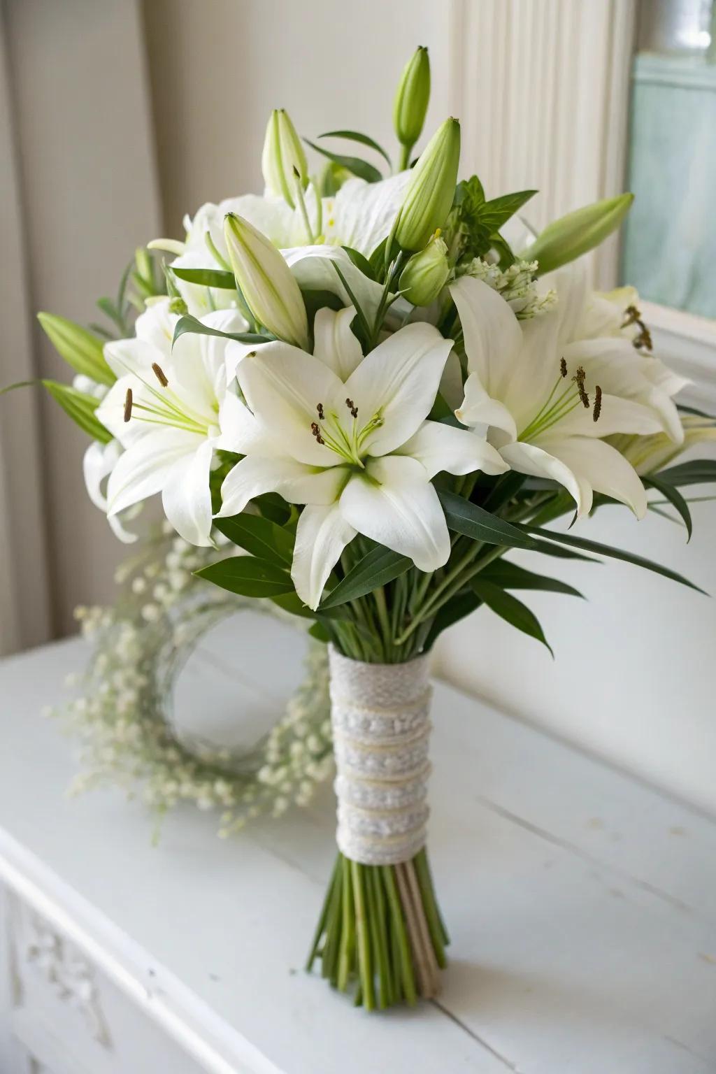 Understated elegance with a bunch of ivory lilies