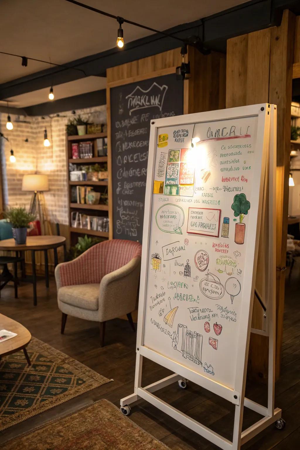 A display board featuring a welcome message in a blackboard style.