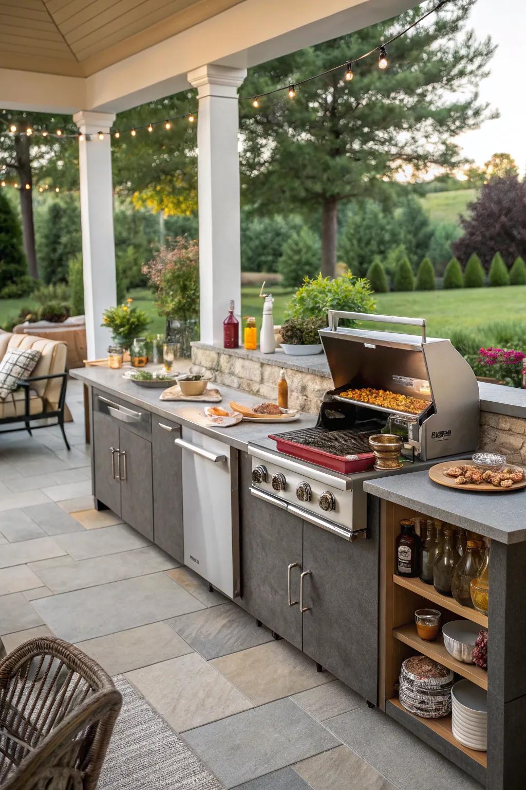 An outdoor kitchen is perfect for hosting gatherings and cooking up a storm.