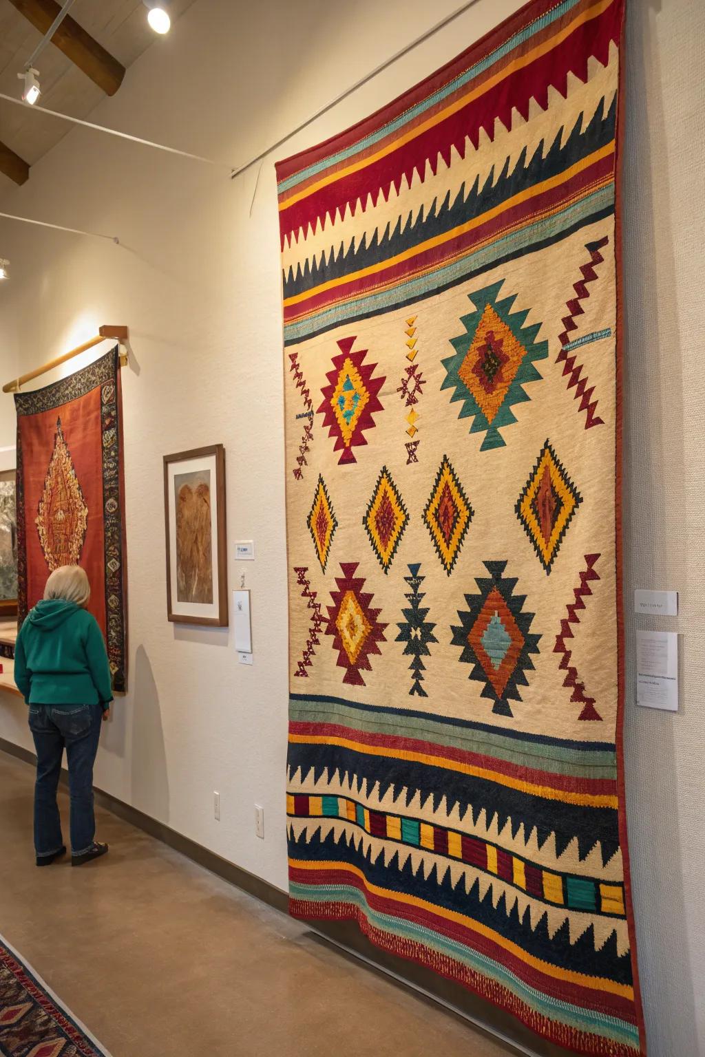 A colorful woven textile showcasing Southwestern patterns.