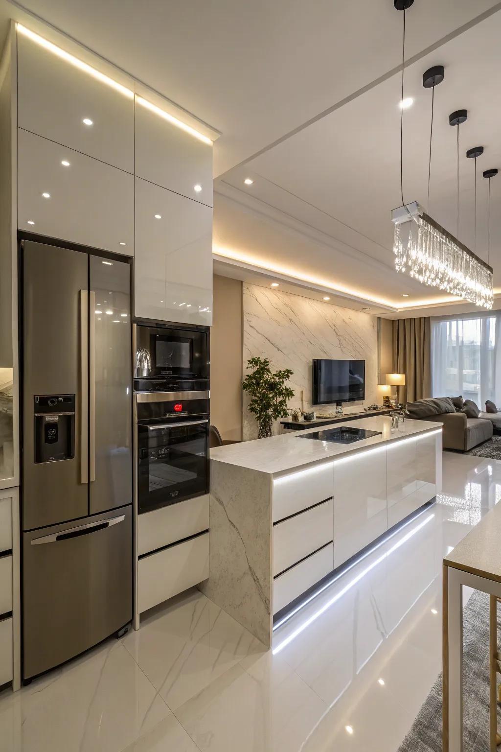 High-gloss countertops add a hint of contemporary glamour to every kitchen.