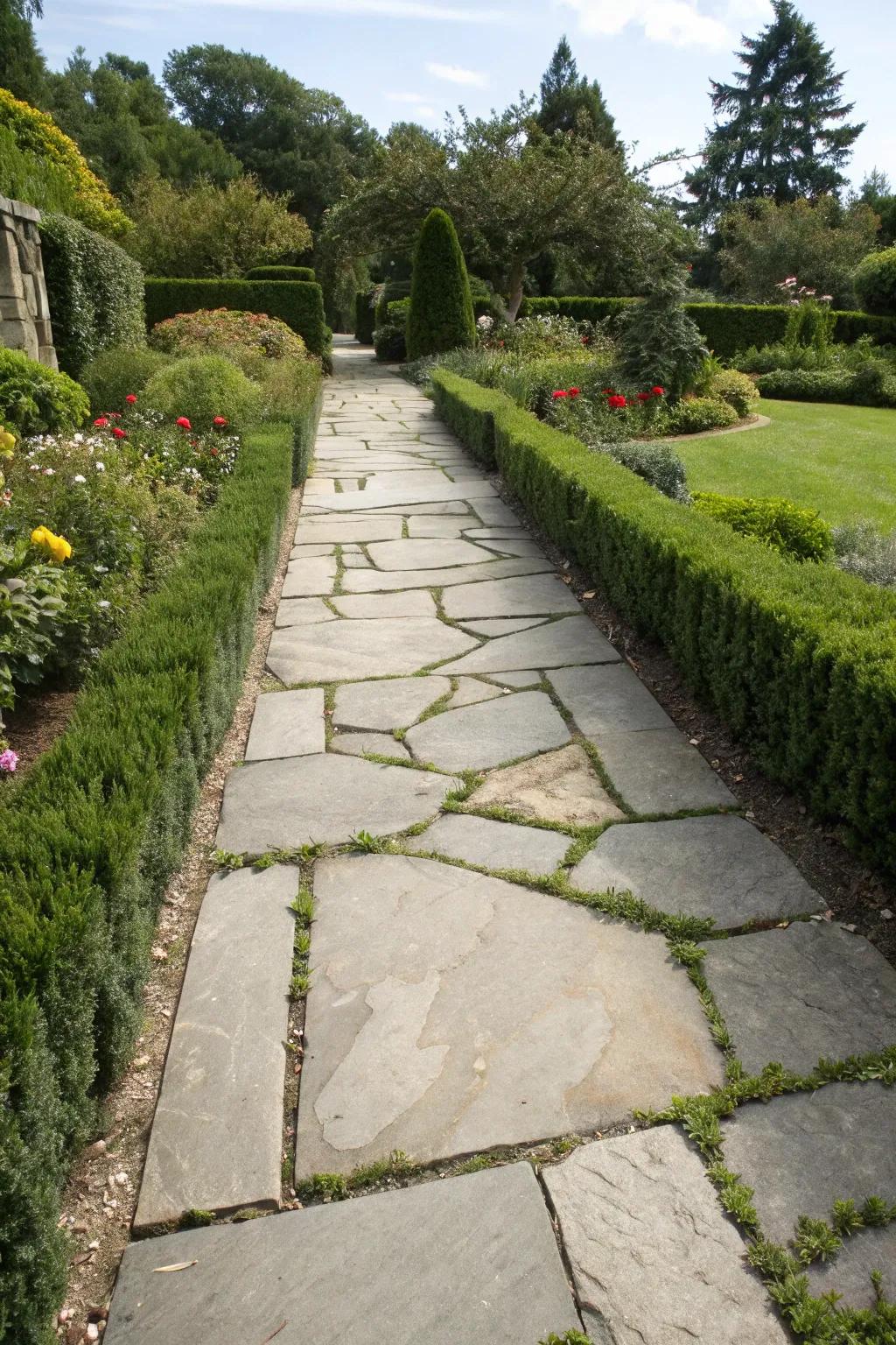 Concrete-lined flagstone path provides a robust and lasting result.