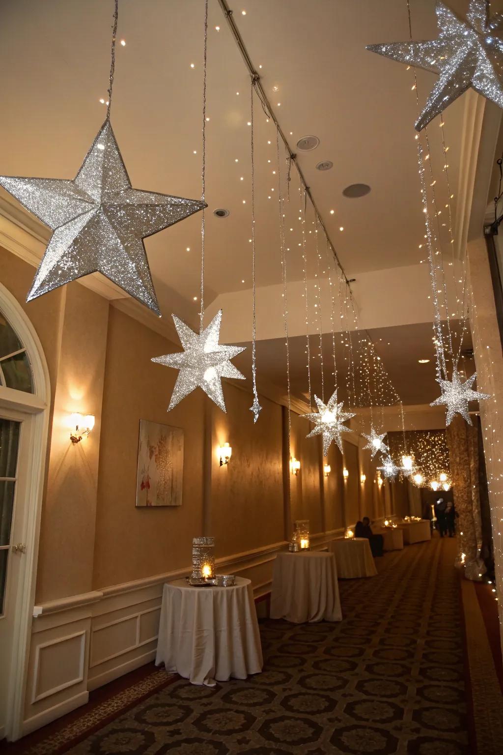 Craft a fanciful setting with twinkling ceiling decorations.