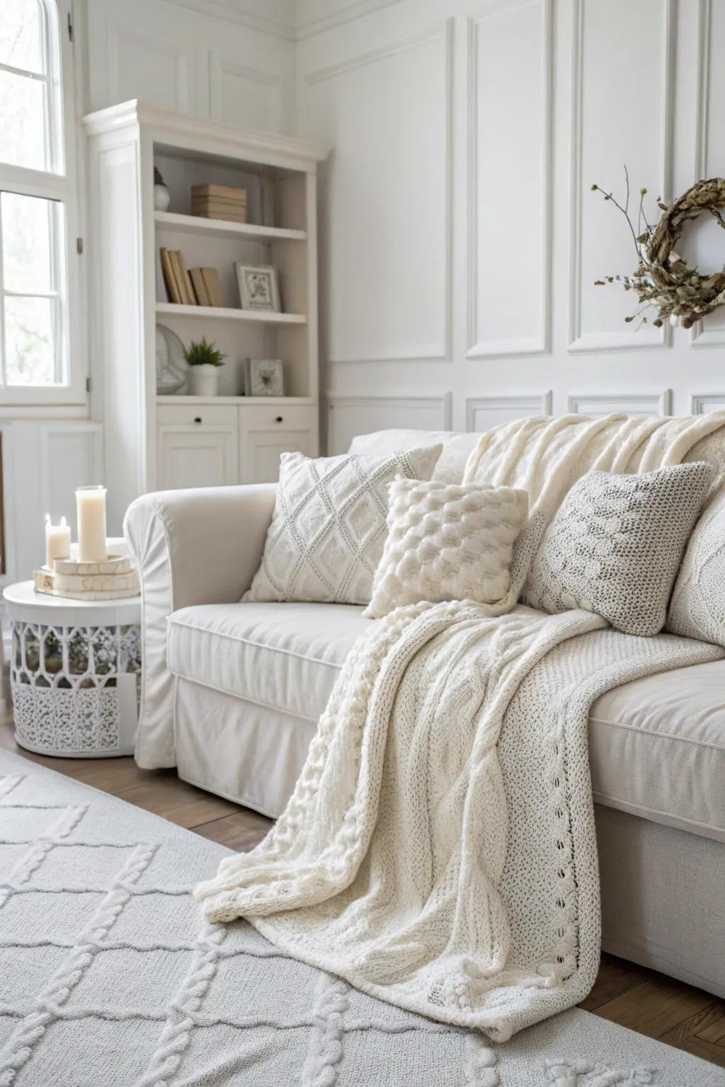 Knitted throws and cushions encourage comfort and warmth in your festive decor.