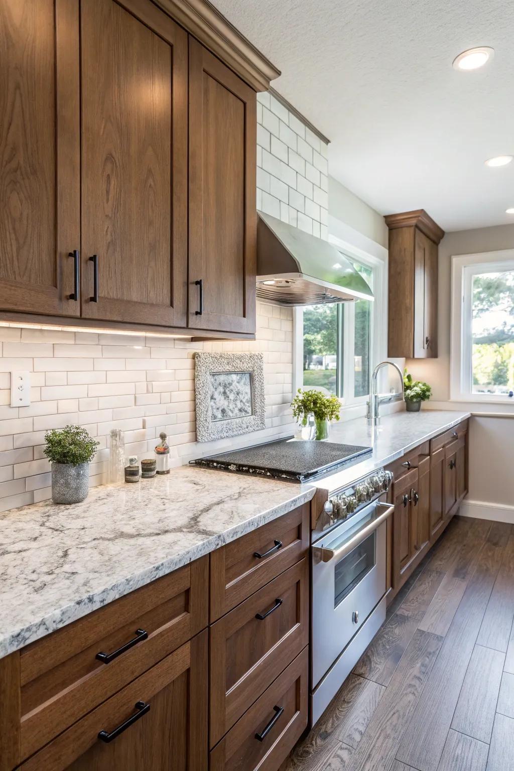 Structured stone tiles emphasize the inherent allure of white ice granite.