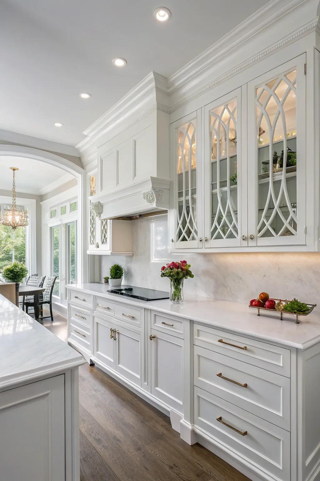 Architectural elements enhance the elegance and charm of this classic white kitchen.
