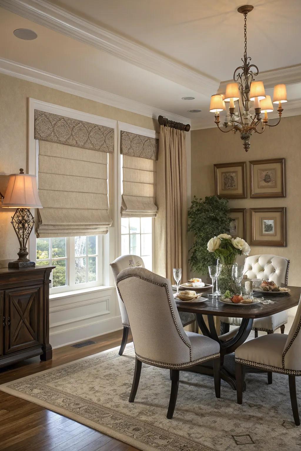Provide some sophistication by using exquisitely designed Roman shades.
