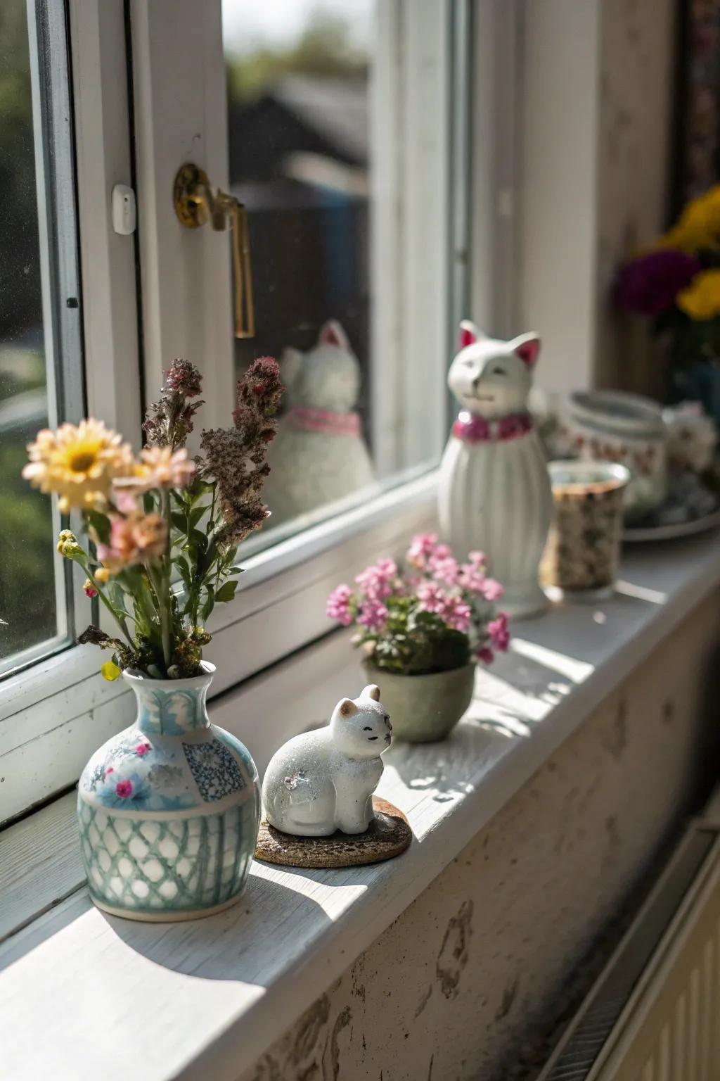 Ornaments convey allure and essence to the windowsill.