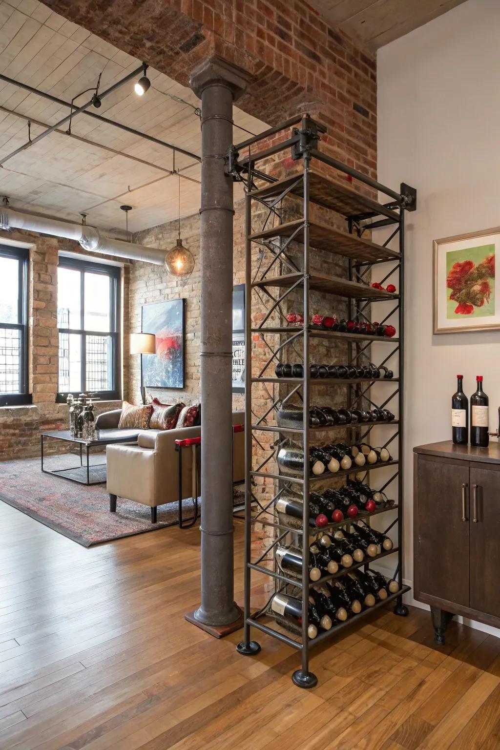 A plant work-inspired rack lending a daring touch to the setting.