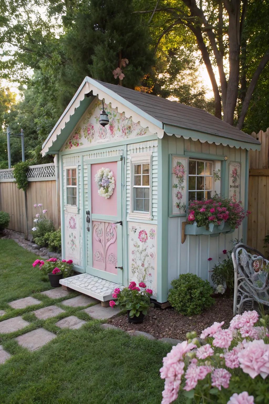 A delightful she shed sanctuary for creative escapes.