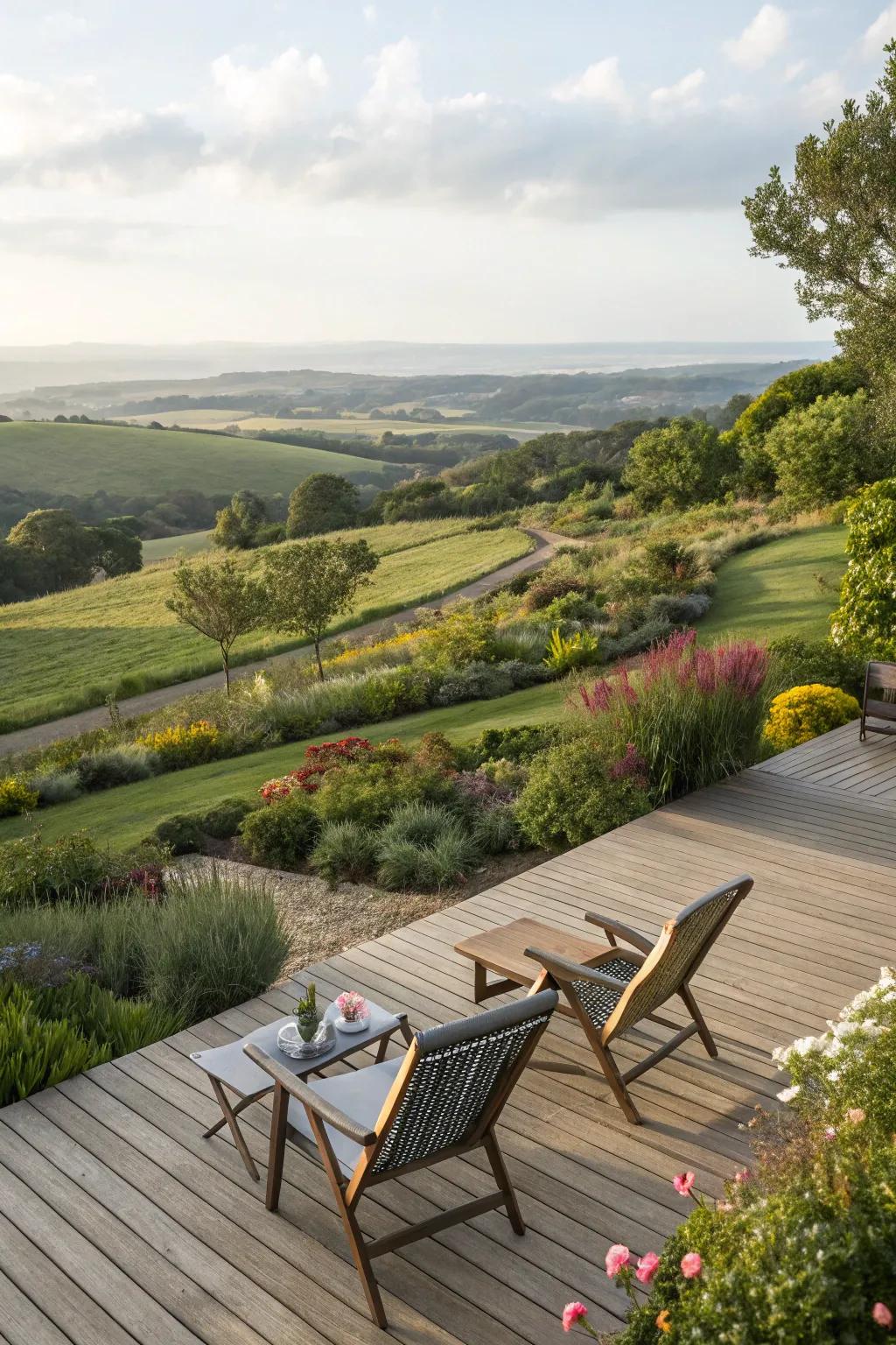 A deck design with an open layout enhances the sense of spaciousness and freedom.