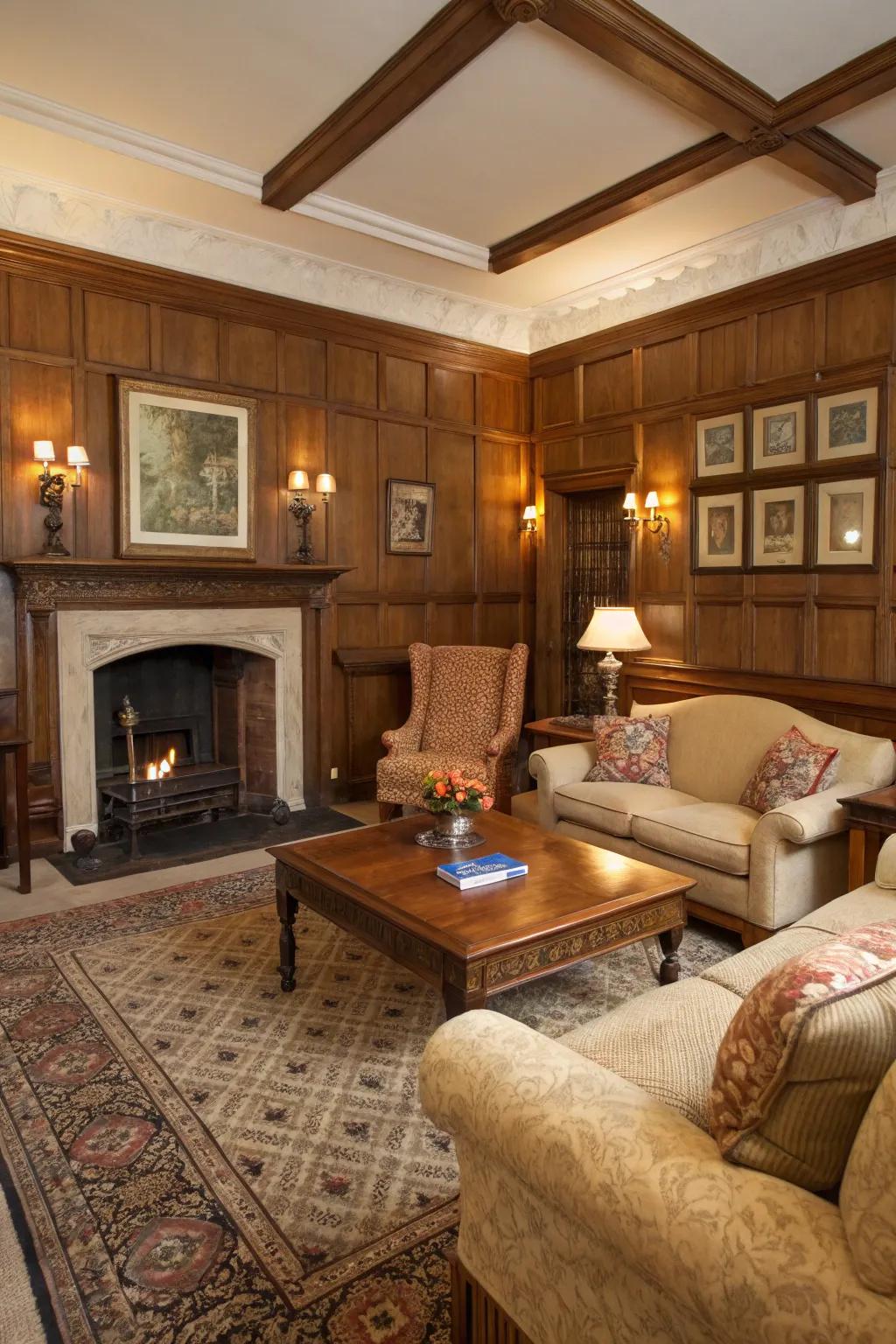 Classic lumber paneling introduces ageless sophistication.