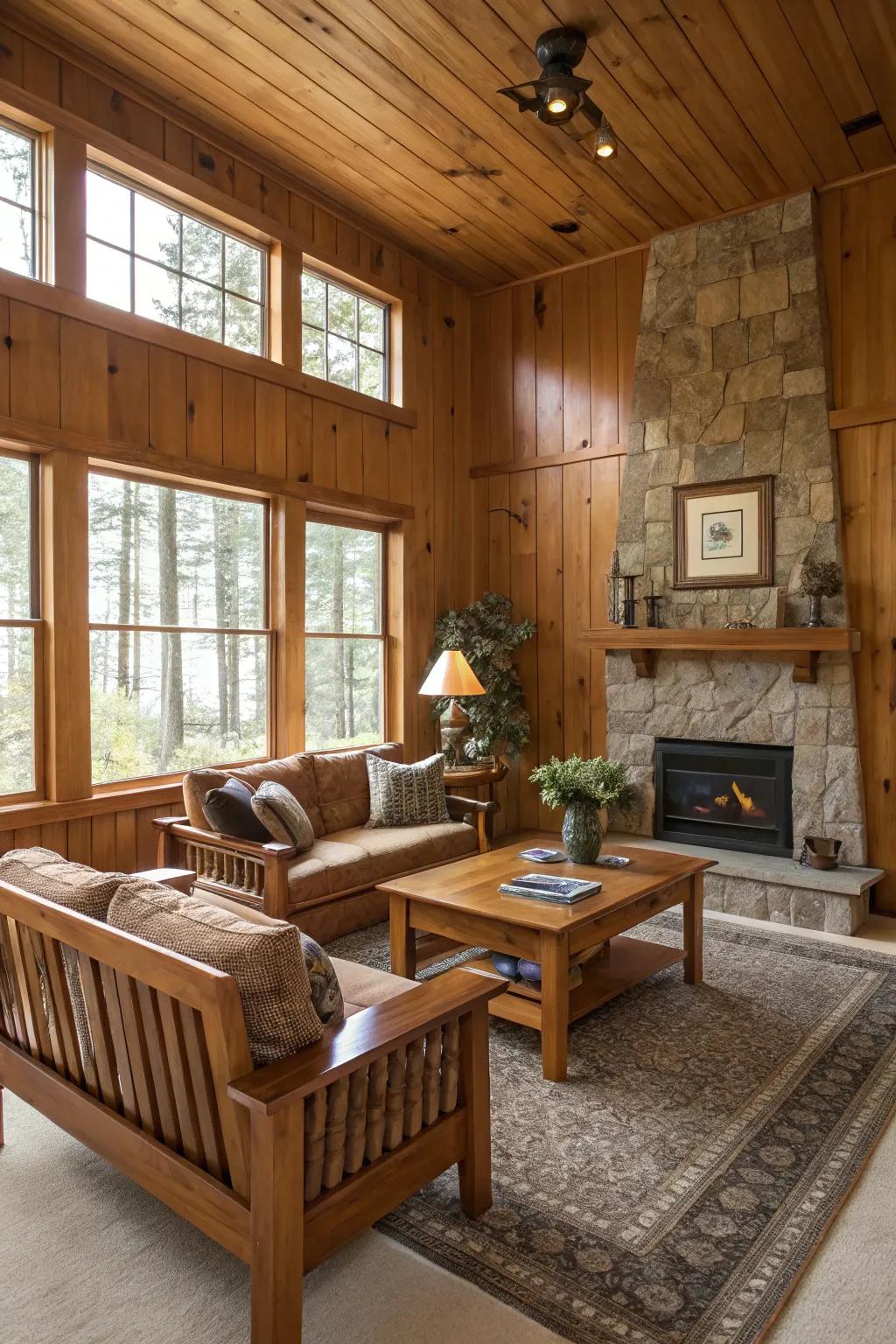 A unified living space featuring integrated timber shades.