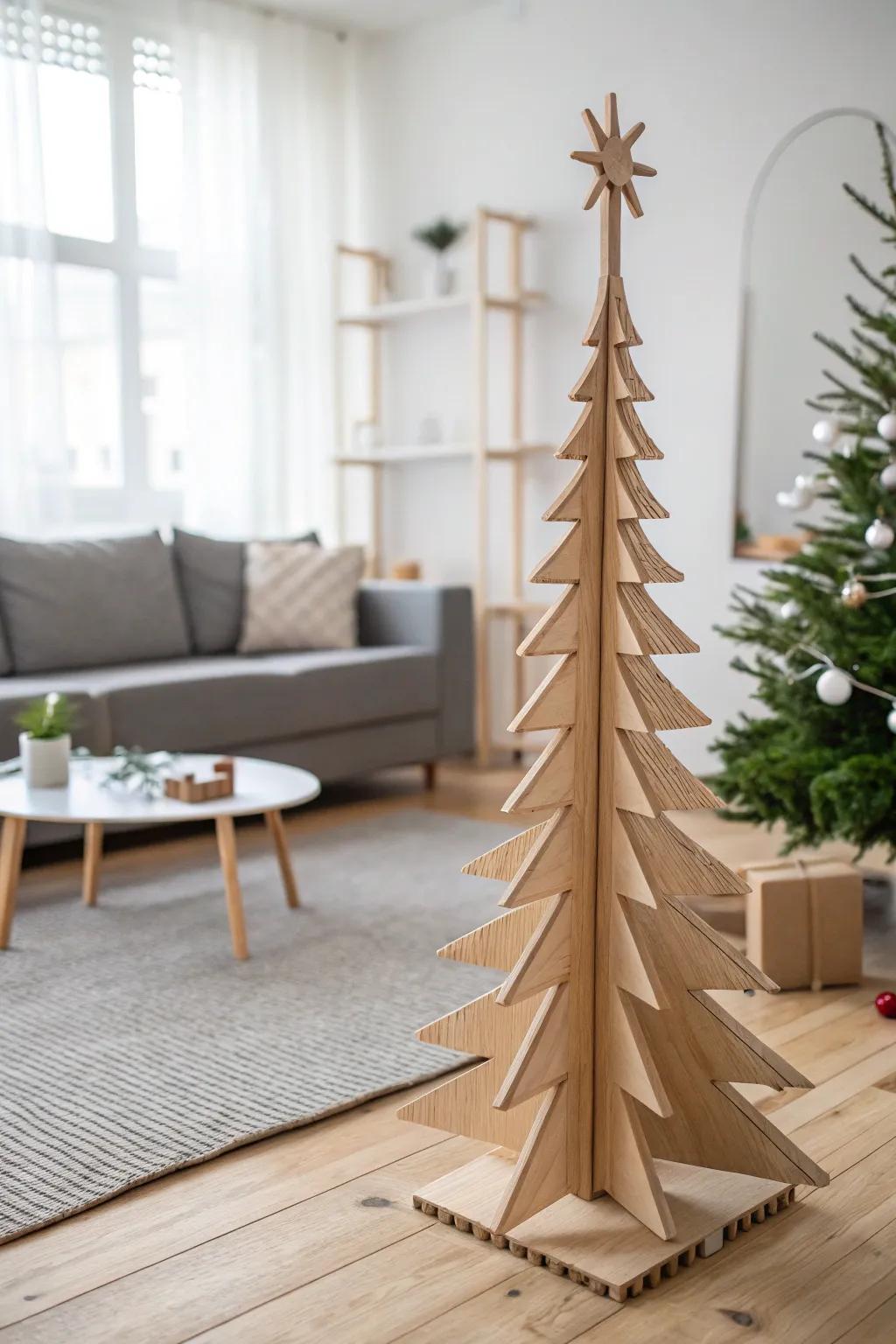 A minimalist wooden tree that symbolizes simplicity and elegance.
